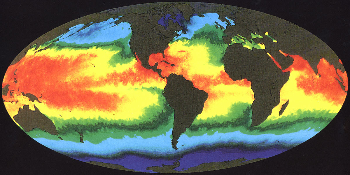 La temperatura degli oceani in superficie