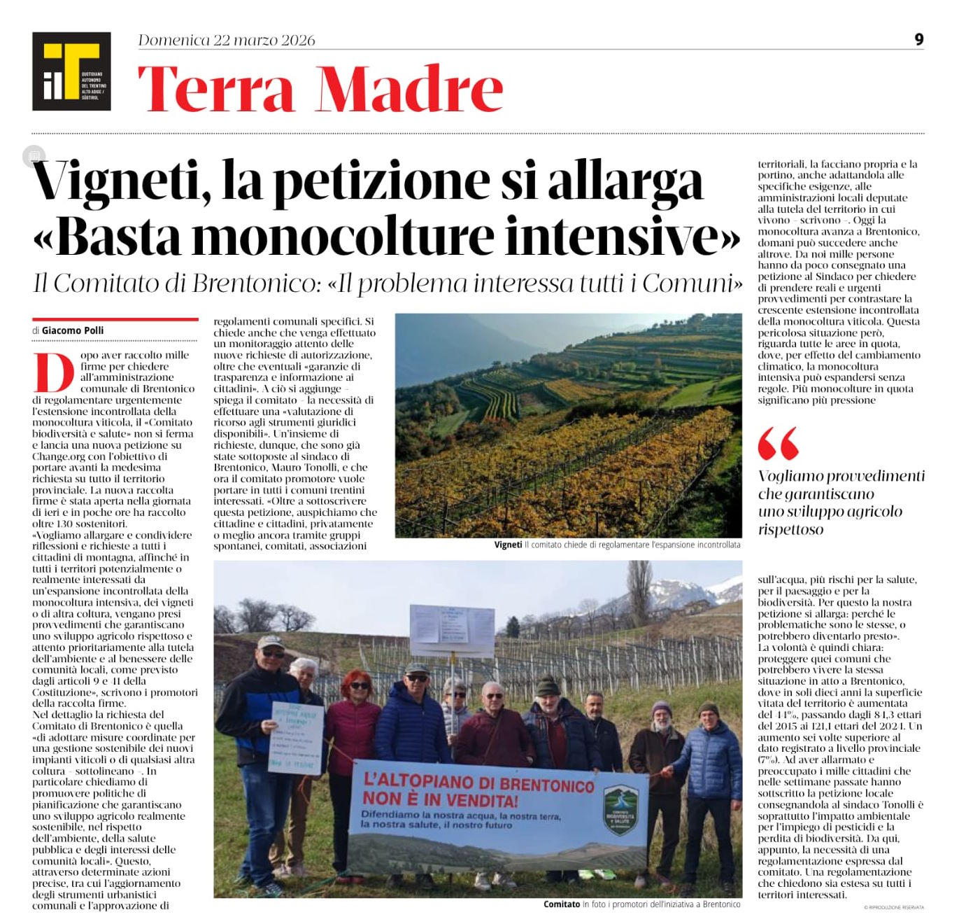 Una pagina del quotidiano il T sulla questione