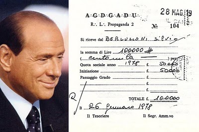 L\'attestato di iscrizione di Berlusconi alla P2